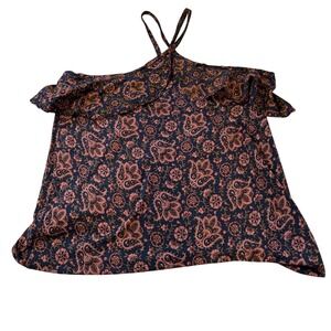 LOFT Womens Navy Pink Paisley Floral Ruffle Halter Keyhole Top Size M 440080